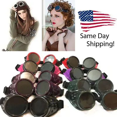 Steampunk Goggles Cosplay Vintage Glasses Welding Motocross Cyber Punk Biker USA • $7.94