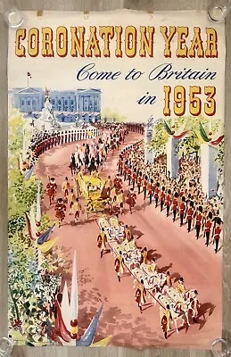 Queen Elizabeth II Coronation Royal Poster Travel 1953 ORIGINAL AUTHENTIC QE2 • £345