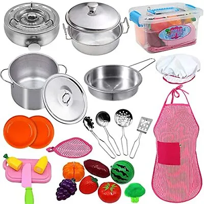 $23.63 • Buy 25PCS Kids Kitchen Toy With Stainless Steel Cookware Pots And Pans Cooking