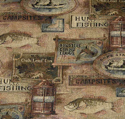 Upholstery Fabric Starlight Moss Lodge Cabin Rustic Fishing Hunting Lanterns • $25.95