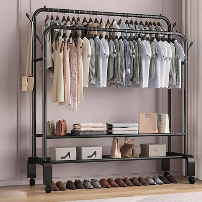 Heavy Duty Metal Double Rail Clothes Garment Hanging Rack Shelf Display Stand UK • £33.95