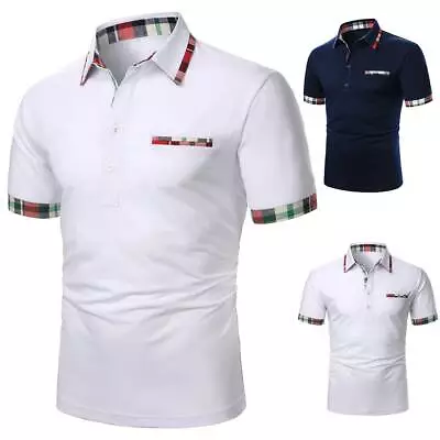 Mens Short Sleeve Polo Shirts Golf Sport Summer Holiday Tunic Tops Casual Blouse • £16.79