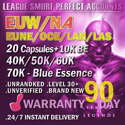 $4.59 • Buy NA EUW EUNE OCE🌎 League Of Legends ACC Prime Gaming Capsule Smurf L30 Unranked