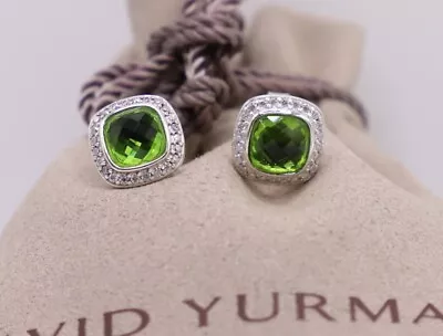 David Yurman Women's Sterling Silver 7mm Albion Stud Earrings Peridot & Diamonds • $379