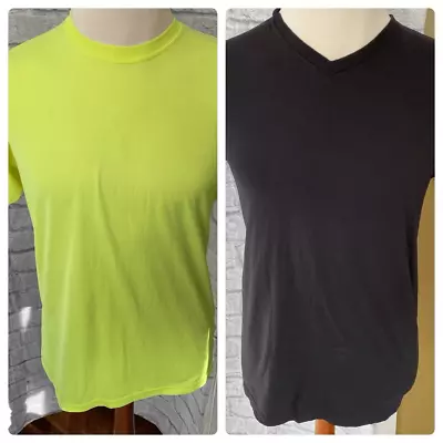 Nike & Black V-neck Men M Short Sleeve 2 T-shirt Bundle Black Neon Yellow • $20