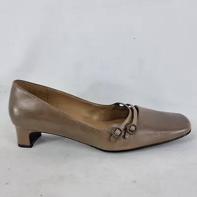 Naturalizer Vintage Size 6W Square Toe Block Heel Shoes Leather Mary Jane Fawn • $26.10