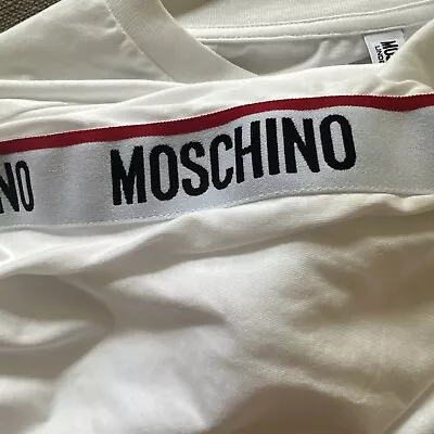 Brand New Men's Moschino Side Tape Logo White  T-Shirt US XL • $19.99