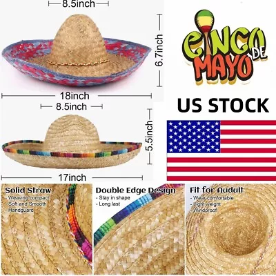 18  Mexican Sombrero Hat Straw Sombrero Hat With Serape For Cinco De Mayo Party • $38.86