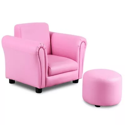 Kids Single Sofa Armrest Chair Couch Children Toddler Bedroom W/ Ottoman Pink • $74.97