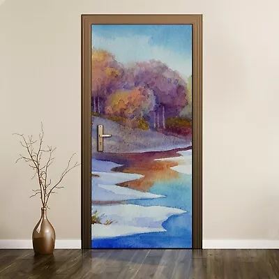 £43.95 • Buy Peel & Stick Door Sticker Mural Decal Wrap Watercolour Trees River Picture