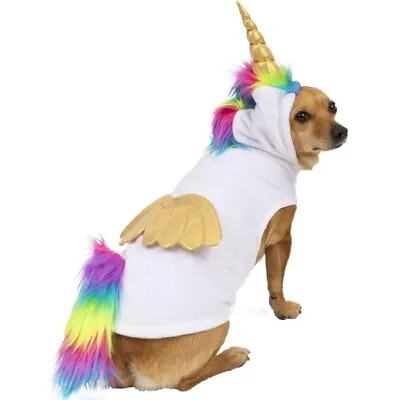 $15.99 • Buy Unicorn Dog Costume Small Size Breed White Gold Horn Wings Rainbow Tail Mane