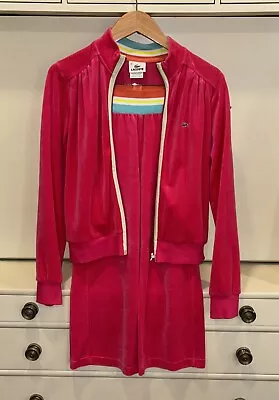 Vintage Lacoste Velour Cropped Track Suit Hot Pink Retro Preppy Size XS 32 (Fr) • £110.83