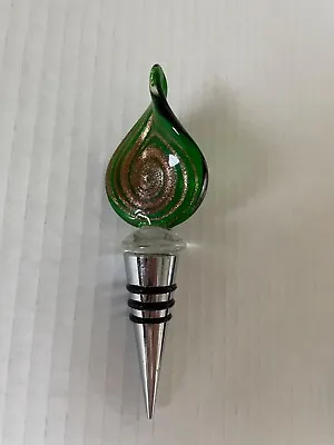 Wine Stopper With Murano Style Green Glass • $5.99