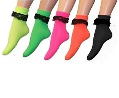 Women Neon Colour Frilly Ankle Socks- Fancy Dress • £3.97