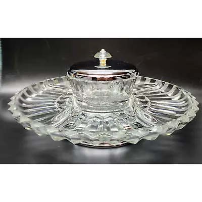 Vintage Glass Serving Tray Lazy Susan Relish Dish 4 Sections & Glass Center Dish • $19.99