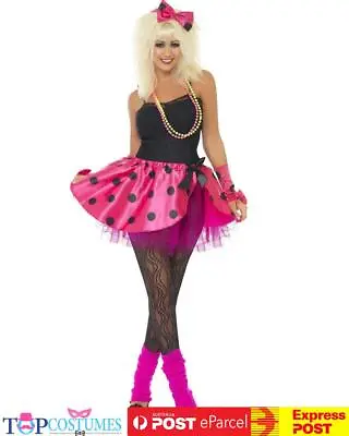 Ladies 80s Pink Tutu Instant Kit Headband Skirt Gloves Fancy Dress Costume • $46.45