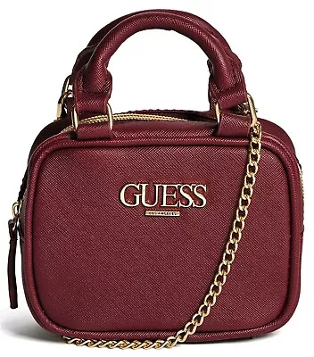 GUESS HARPER MINI SATCHEL CROSSBODY BAG HANDBAG Wine Red Logo AUTHENTIC New BNWT • $52.95