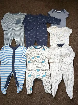 BABY BOY'S  0/3  Months BABYGROW'S  SLEEPSUIT'S -ROMPER VEST'S  BUNDLE • £9.99