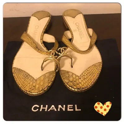 Chanel Vintage CC Toe Ring Flip Flops On Mercari Size 37  • £220.86