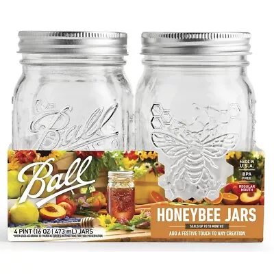 Ball HONEYBEE KEEPSAKE Canning Jars 2023 Collectible 16 Oz Pint ~ 4 Pack • $17.50