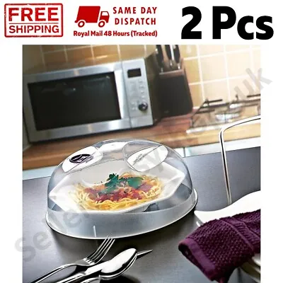 2 Pack Microwave Food Plate Cover Kitchen Cooking Vented Handle Clear Lid SA615 • £8.99
