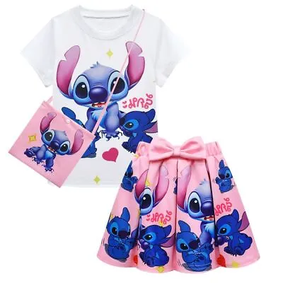 Girls Lilo Stitch Costume T-Shirt Top Pleated Skirt Outfit Party Fancy Dress UK • £16.90