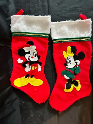 Vtg Felt Appliqué Christmas Stockings Mickey & Minnie Mouse His Hers 14” Disney • $14.99