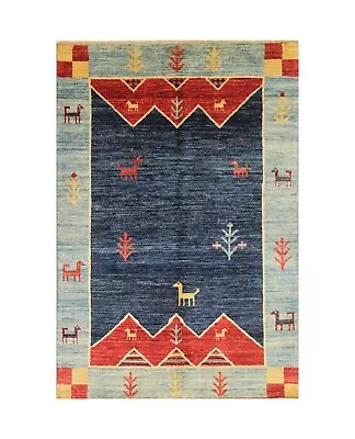 4 X 6 Ft Navy Blue Animal Gabbeh Tribal Afghan Hand Knotted Wool Area Rug • $399