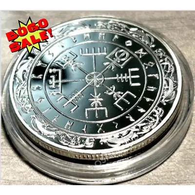 Norse Viking Rune Vegvisir Compass Challenge Coin Silver Plated • $9.75