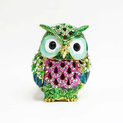 $14.99 • Buy Bejeweled Enameled Animal Bird Trinket Box/Figurine With Rhinestones- Small Owl
