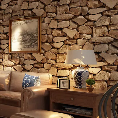 £7.89 • Buy 3D Brick Effect Wallpaper Realistic Slate Stone Grey Vintage Textured Decors_NEW