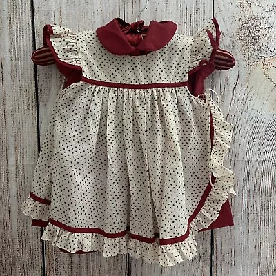 Vintage Toddler Dress 3t C.I.Castro & Co Leaves Apron Peterpan Collar Red • $42.14