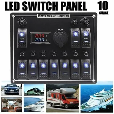 10 Gang Rocker Switch LED Control Toggle Panel For Car Boat Marine • $131.99