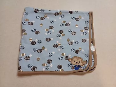 Child Of Mine Carter's Cotton Baby Blanket Blue Sports Monkey • $28