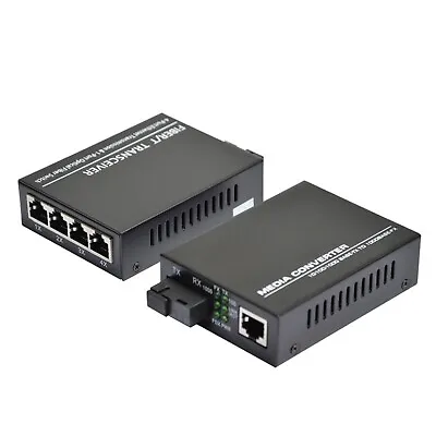 10/100/1000Mbps Single Mode 1&4 RJ45 Ethernet To Fiber Optic Media Converter • $45.87