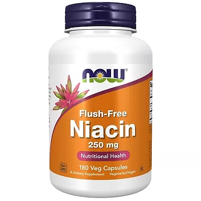 NOW Foods Niacin (Vitamin B-3) 250 Mg Flush-Free 180 Veg Capsules Energy Support • £20.24