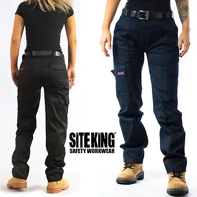 SITE KING Ladies Cargo Combat Work Trousers Size 8 To 22 - WOMENS STRAIGHT PANTS • £22.99