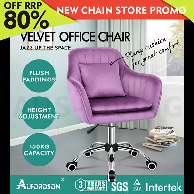 ALFORDSON Velvet Office Chair Computer Swivel Armchair Work Adult Kids Purple • $144.85