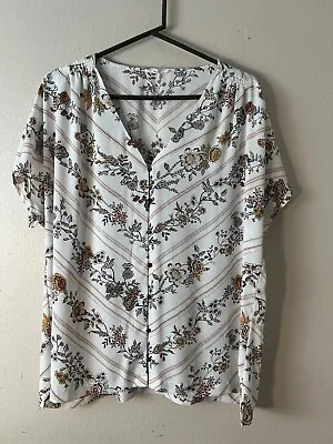 Maurice's Sz 2XL Floral V Neck Button Up Blouse Boho Career Classy • $6.92