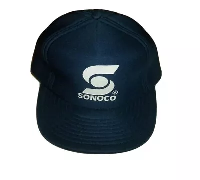 Vintage Sonoco Snap Back Truckers Hat Ball Cap Navy Blue White Designer Award • $14.99