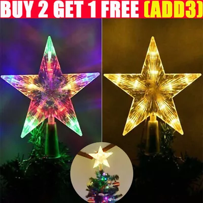 LED Star Christmas Tree Topper Ornament Party Decoration XmasTree Decor Light Up • £5.85