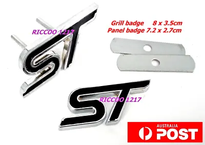 ST Badges For Ford Fiesta Grill + 1 Rear Badge Alloy Metal Black & Chrome • $22.95