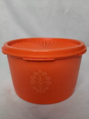 Vintage Tupperware Orange Servalier Canister #1298-13 & Lid #810-22 • $8