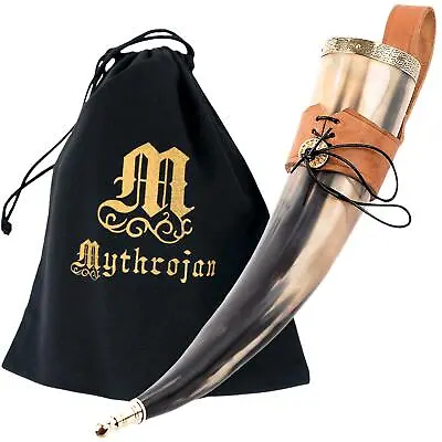 Drinking Viking Horn For Ale Beer Medieval Bovine Brass Rim Tip Drinkware 400 ML • $35.99