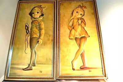 Charming Pair Mid-Century Modern Maio Big Eyed 3-D  Jester  Dancer Pictures!  • $86.18