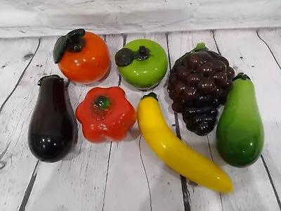 Vintage Murano Style Lot Of 7 Glass Fruits And Vegetables Banana Grapes Apples • $29.95