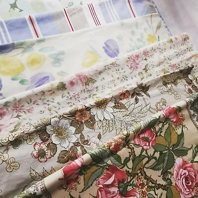 Vintage Curtain Remnants Reclaimed Fabric Pk CABBAGE Roses French Linen Pk TT • £16