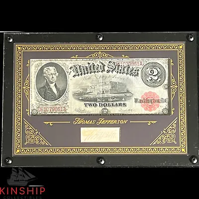 President Thomas Jefferson Signed Cut $2 Bill Custom Display JSA LOA Auto Z1405 • $8999