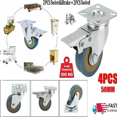 £8.75 • Buy 4x Castor Wheels Swivel Heavy Duty Furniture Trolley Chair Rubber Casters 75mm