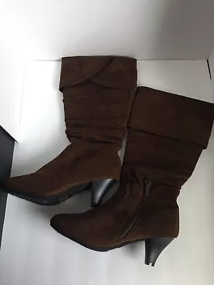 Women's Max Collection Brown Boots - Size 7 Small High Heel 1.5 Inches Suede • $24.99